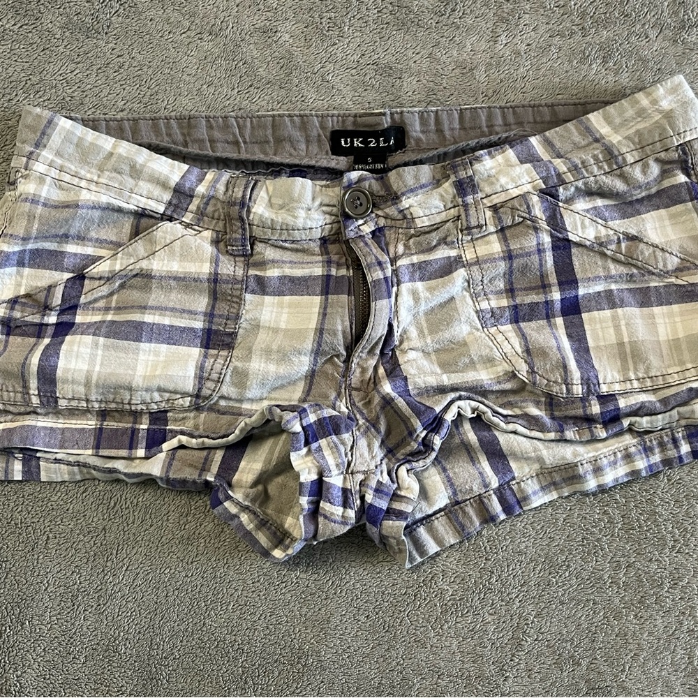 UK2LA Women's Plaid Jean Shorts - Gray and Blue